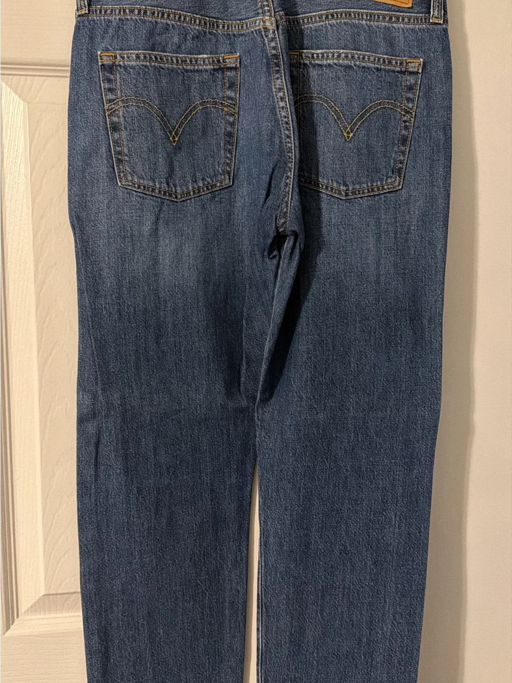 Levi's Women's Distressed Straight-Leg Jeans in Dark Blue Wash